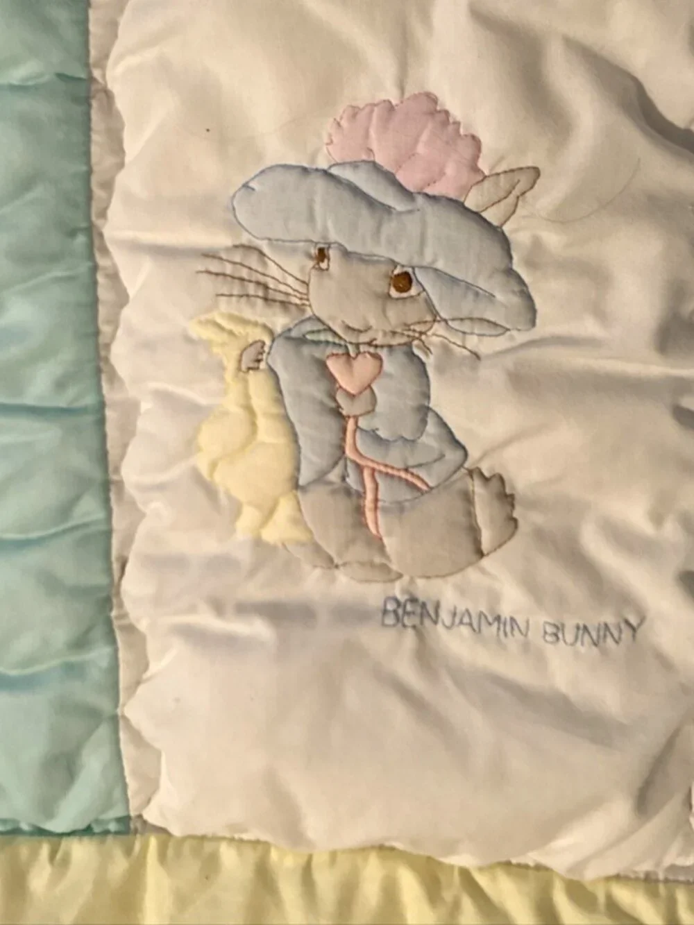 Vintage Beatrix Potter Peter Rabbit Baby Crib Comforter Colorblock Pastel Lace